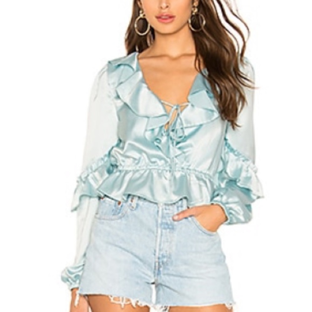 Aqua satin top from revolve